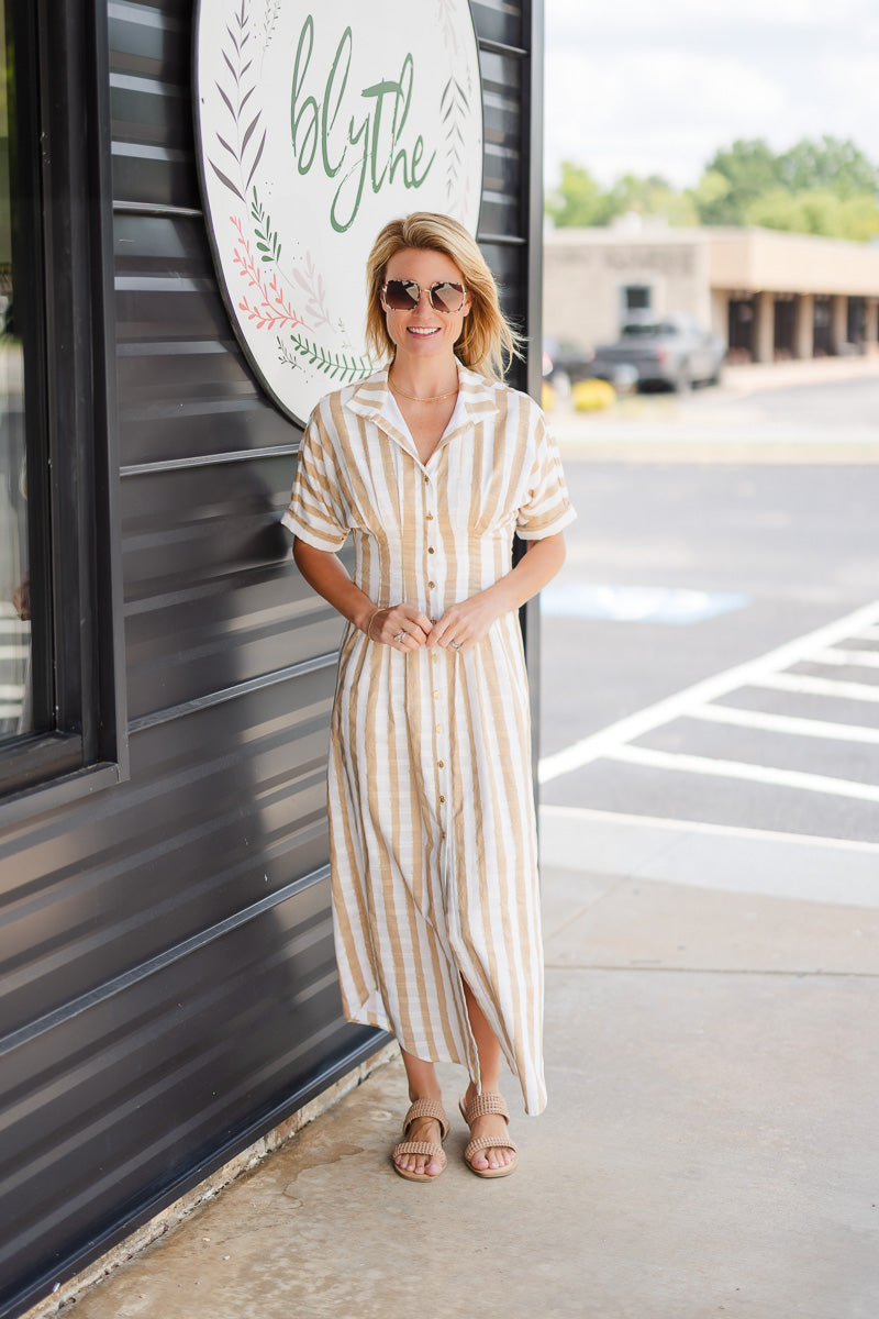 Georgia Dress in Sand Stripe