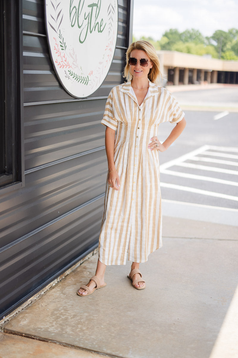 Georgia Dress in Sand Stripe