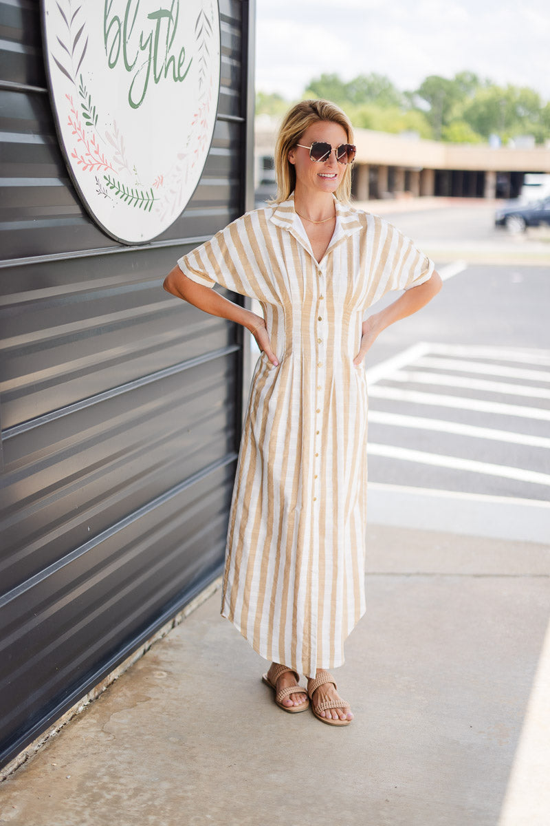 Georgia Dress in Sand Stripe