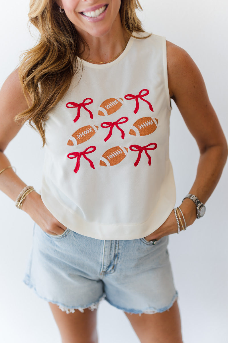 Ribbon & Football Game Day Sleeveless Top