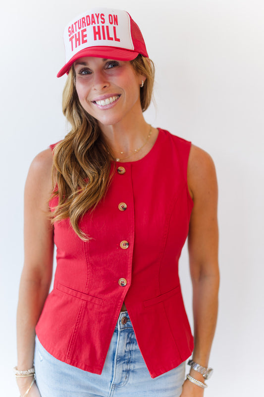 Denim Vest Top in Red