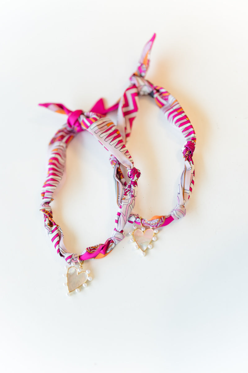 Barry Heart Bandana Scarf Necklace in Pink