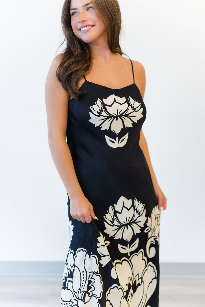 Arabesque Maxi Slipdress in Black