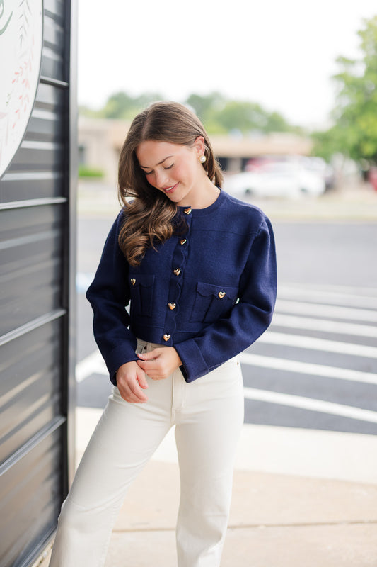 Knit Jacket w/Scallop Edge in Navy