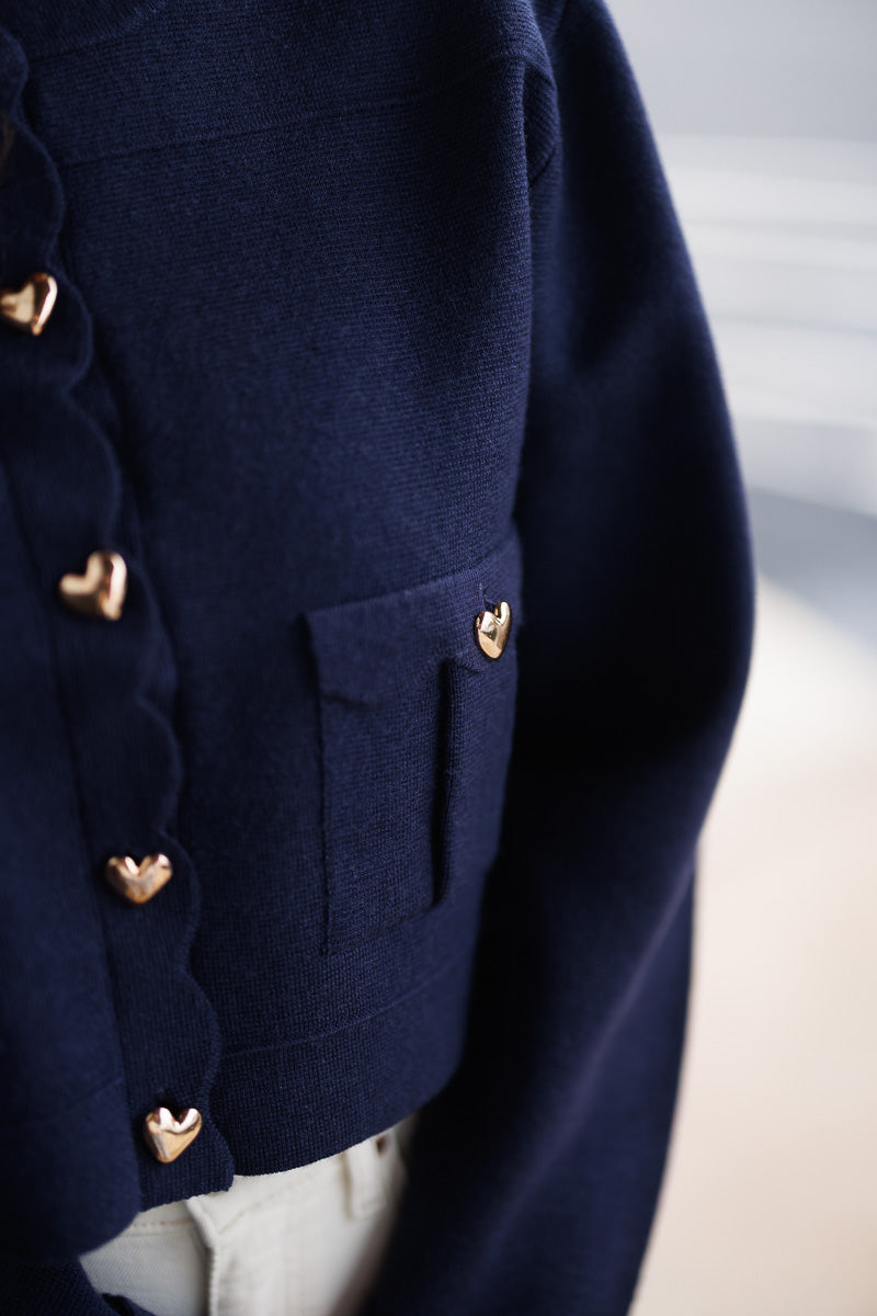 Knit Jacket w/Scallop Edge in Navy