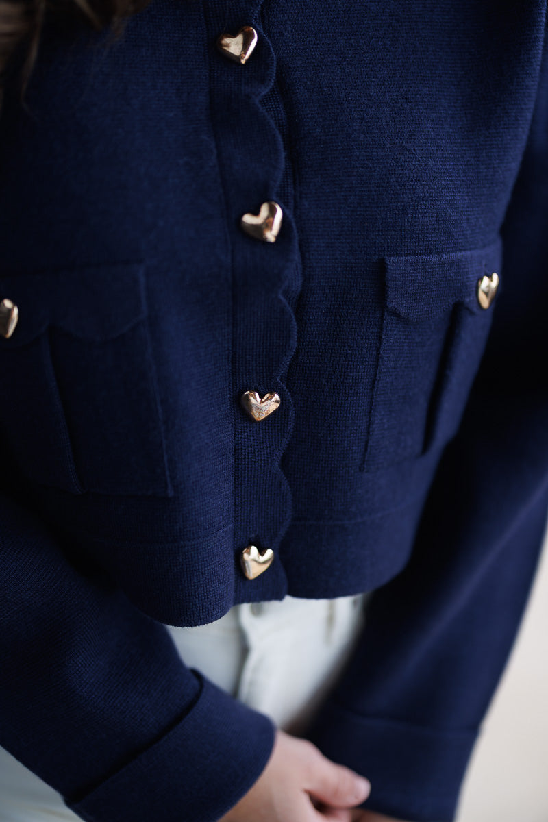 Knit Jacket w/Scallop Edge in Navy