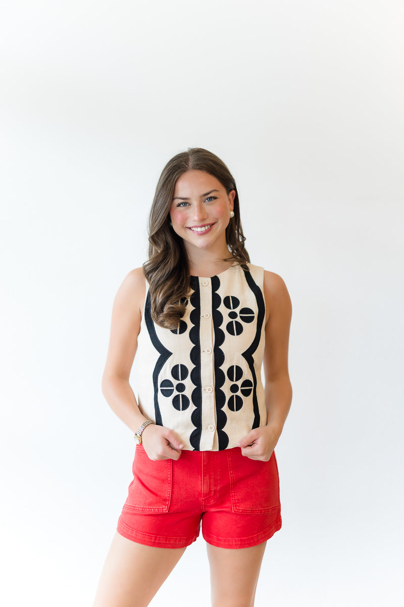 Contrast Embroidery Vest