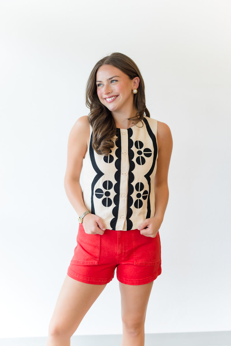 Contrast Embroidery Vest