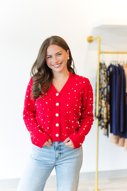 Pearl & Rhinestone Knit Cardigan