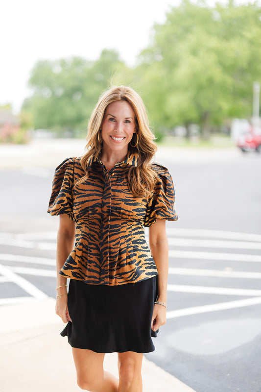 Britt Top in Tiger Jacquard