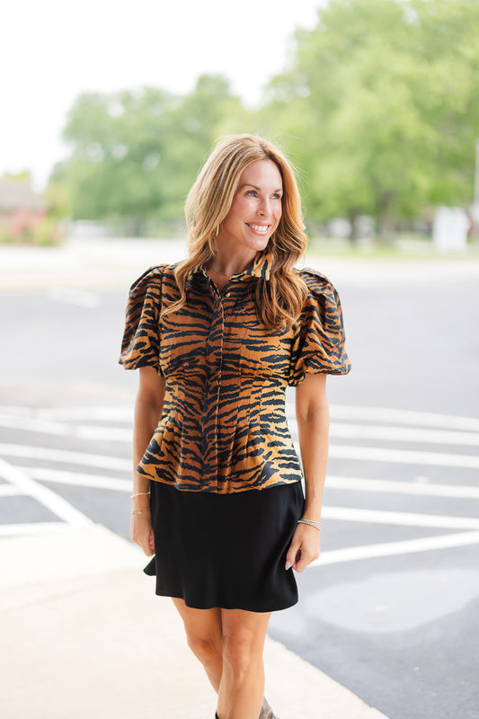 Britt Top in Tiger Jacquard