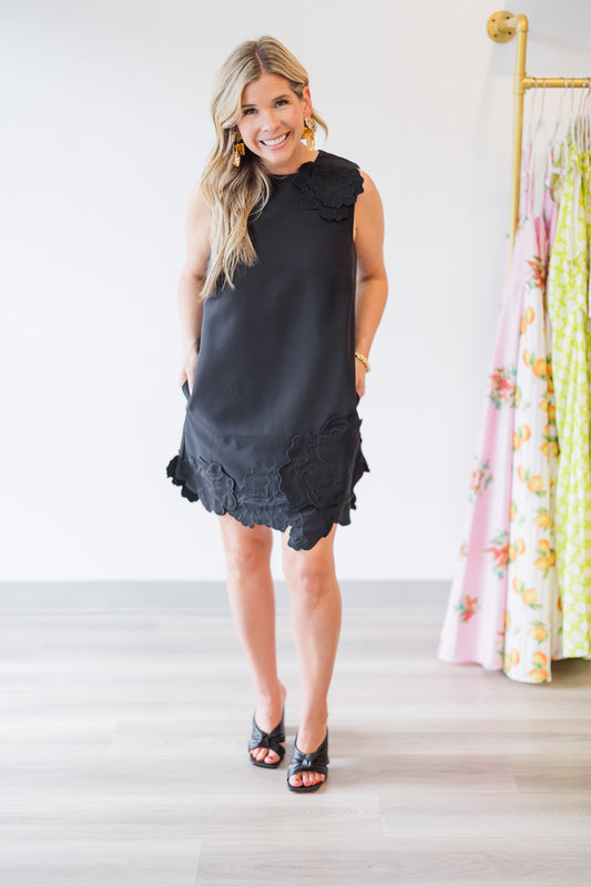 3D Floral Appliqué Sleeveless Shift Dress