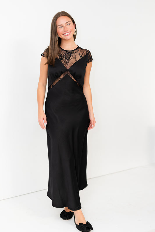 FINAL SALE Black Maxi with Lace Trim Detail