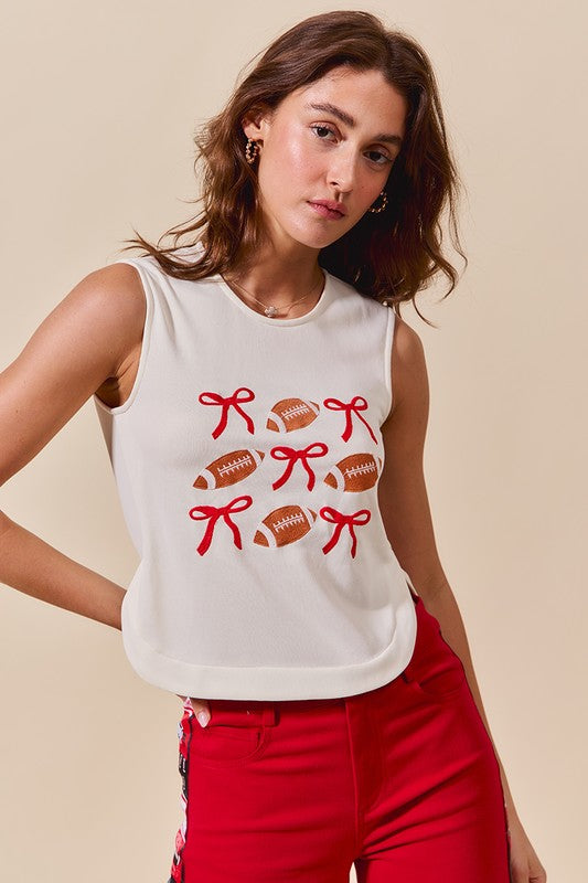 Ribbon & Football Game Day Sleeveless Top