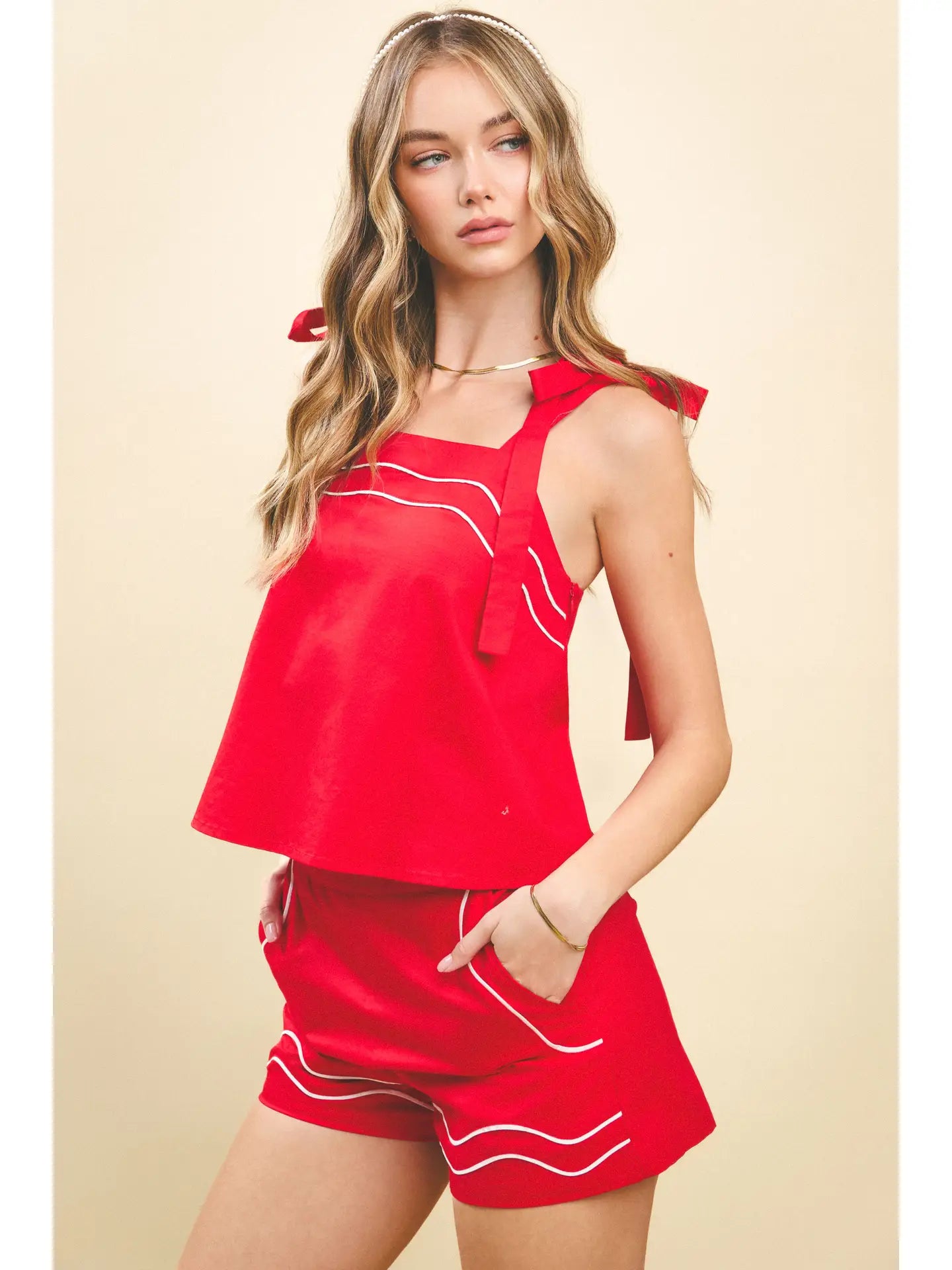 Piping Detail Square Neck Top