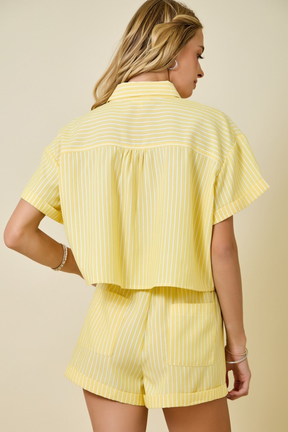 Striped Crop Button Down in Lemon