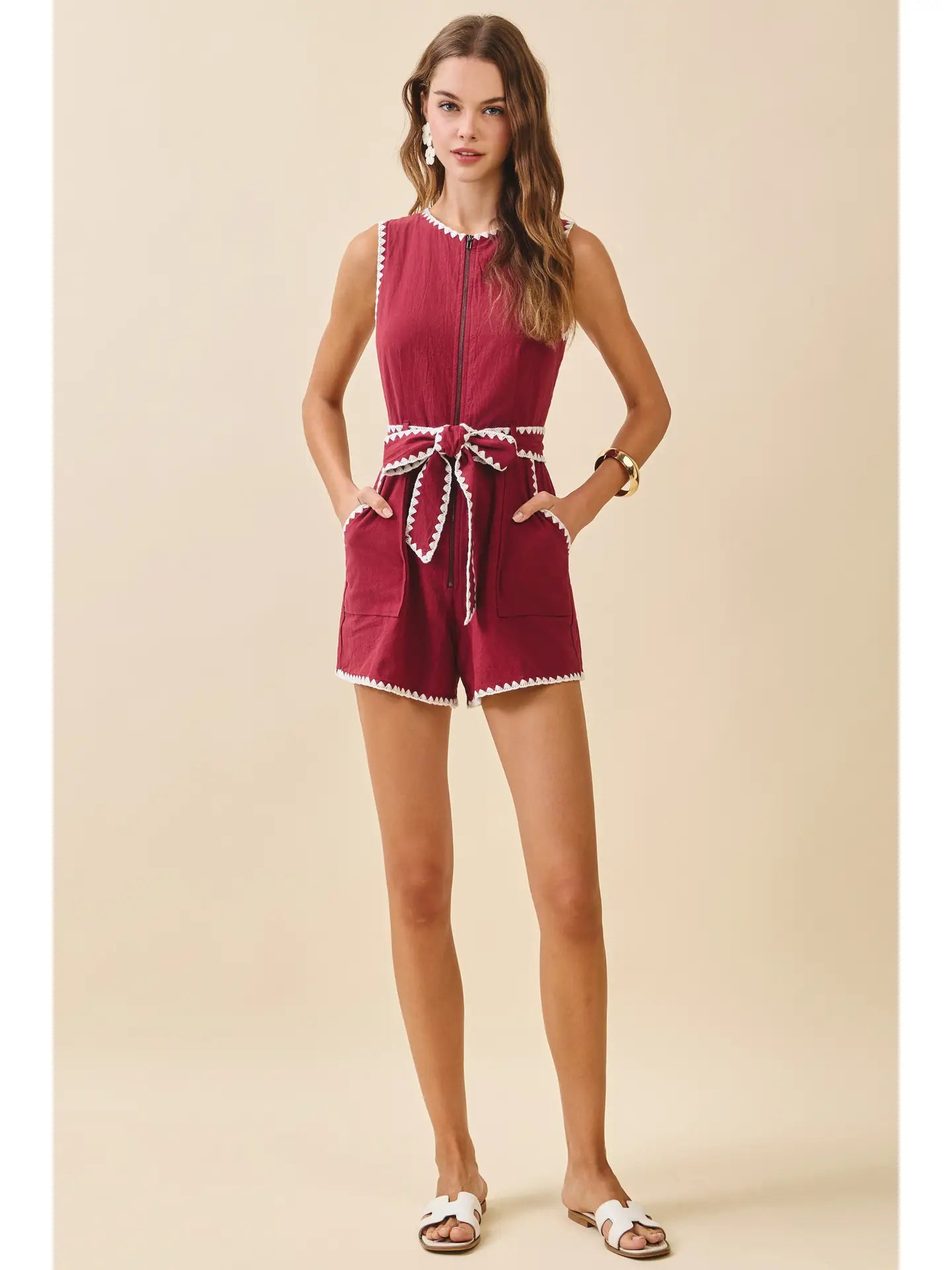 Triangle Embroidery Stitch Detail Romper