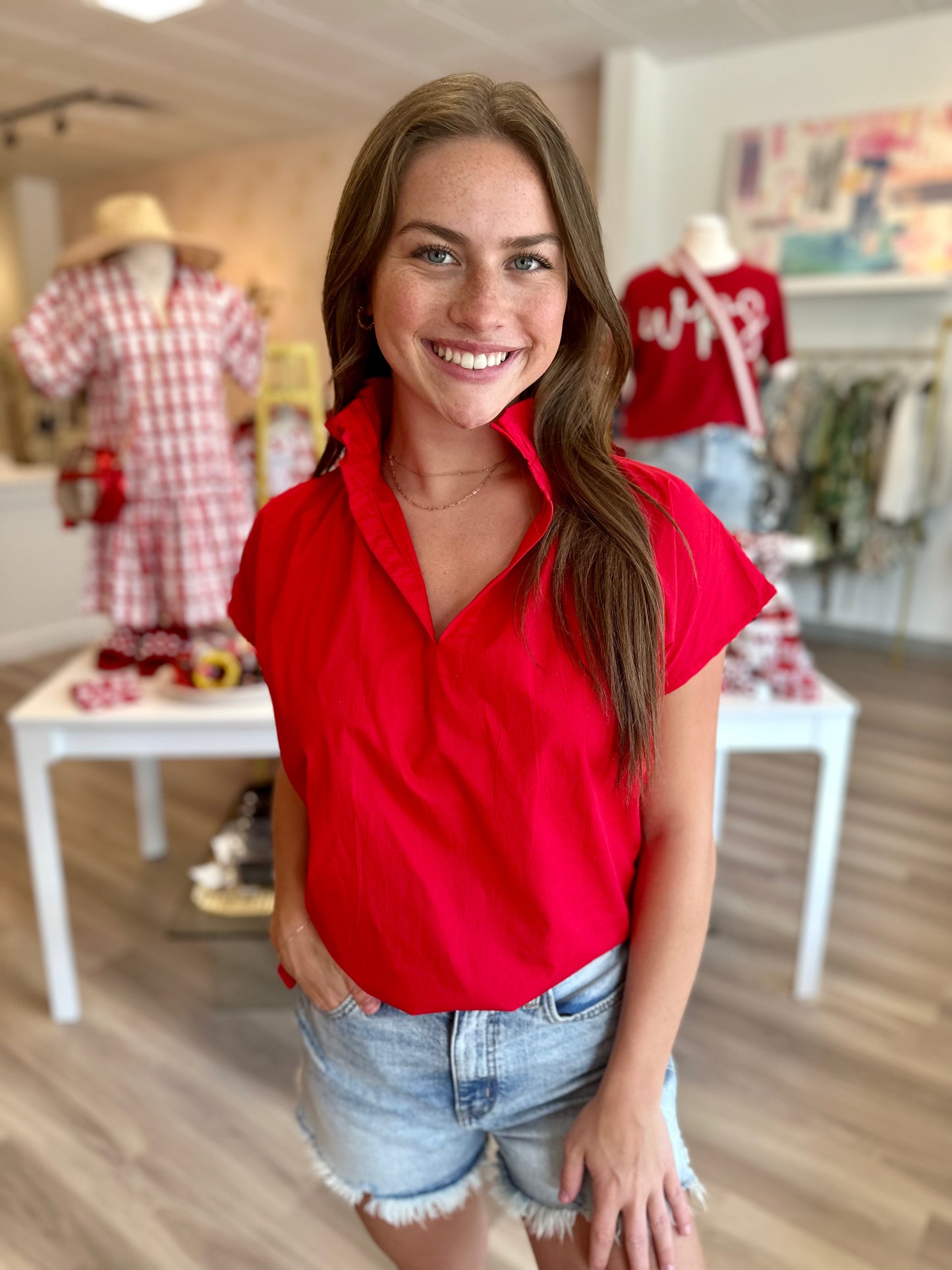 Vicki Short Sleeve Top in Red