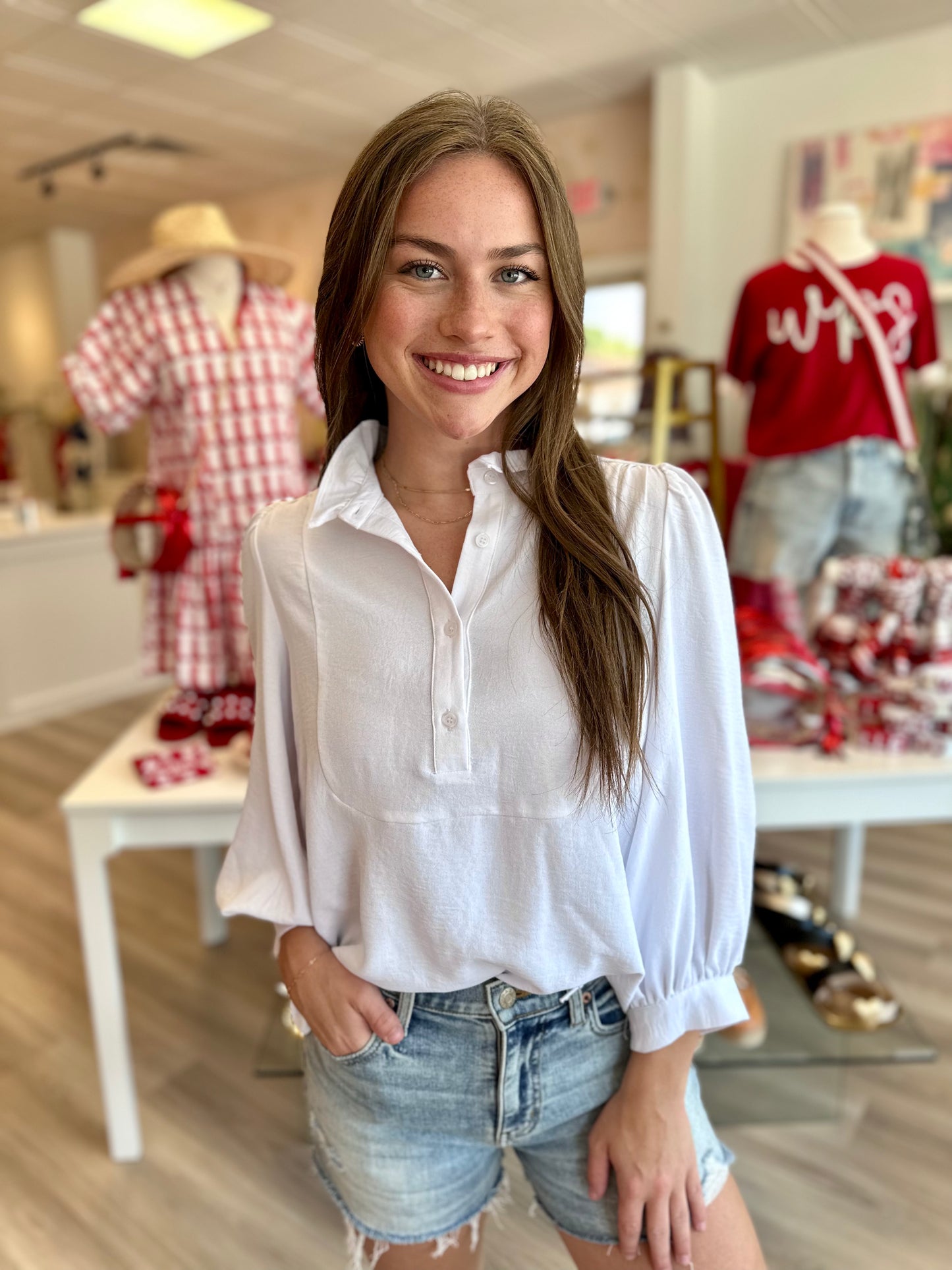 Ruffles Placket Shirt in Cream
