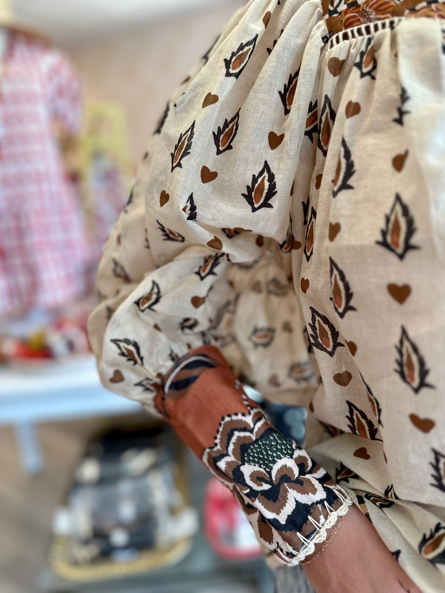 Anika Floral Beige Long Sleeve Blouse