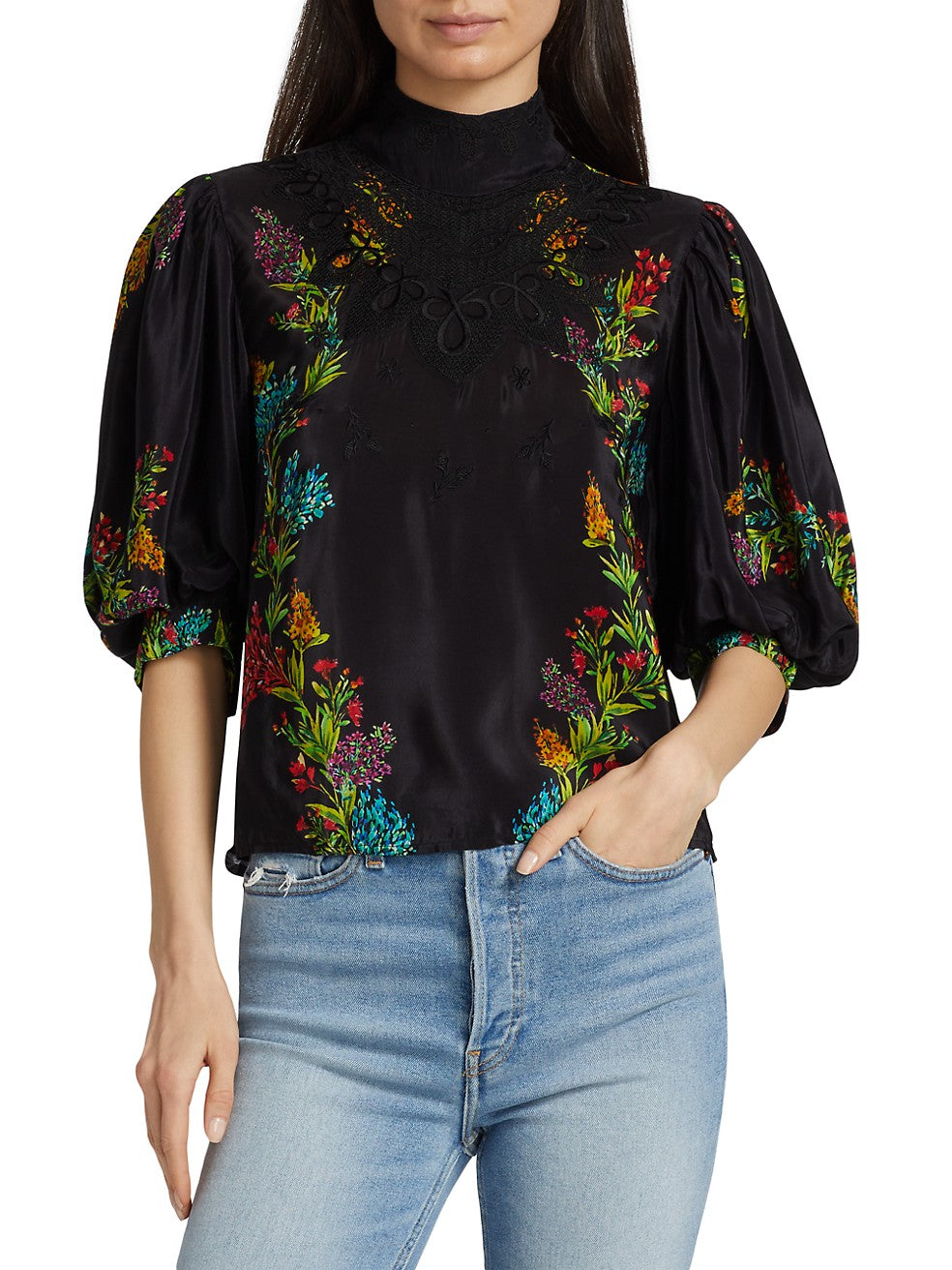 Louise Floral Black Blouse