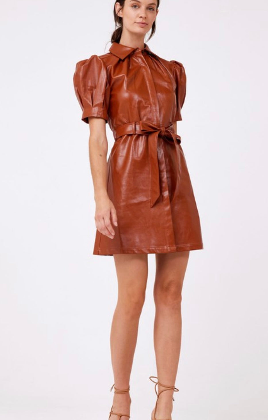 Vegan Leather Dress in Cognac