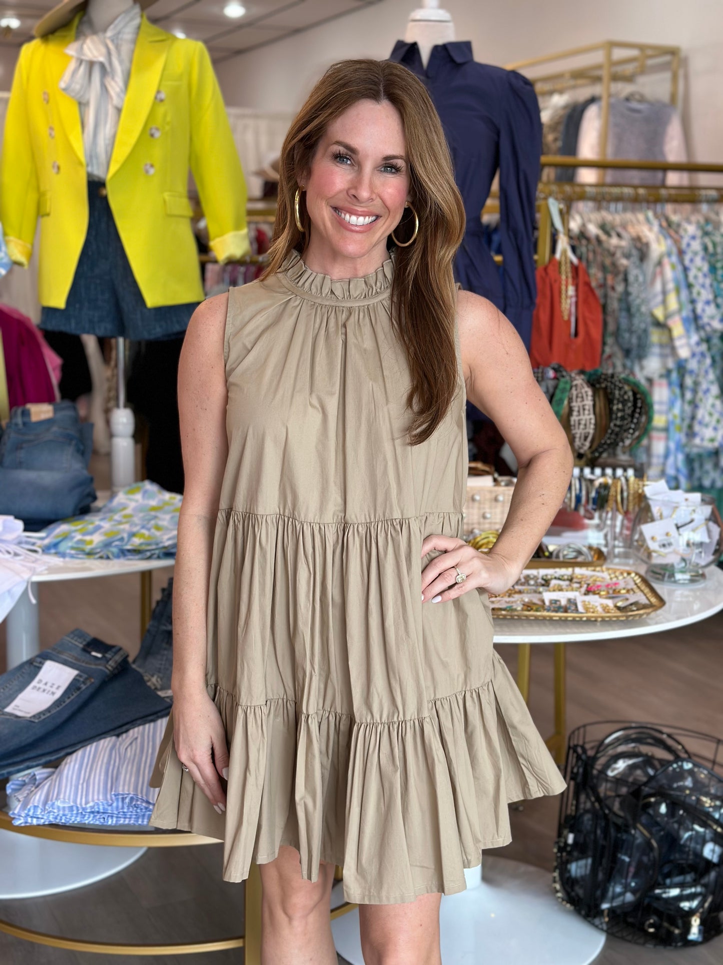 Tiered Dress in Tan