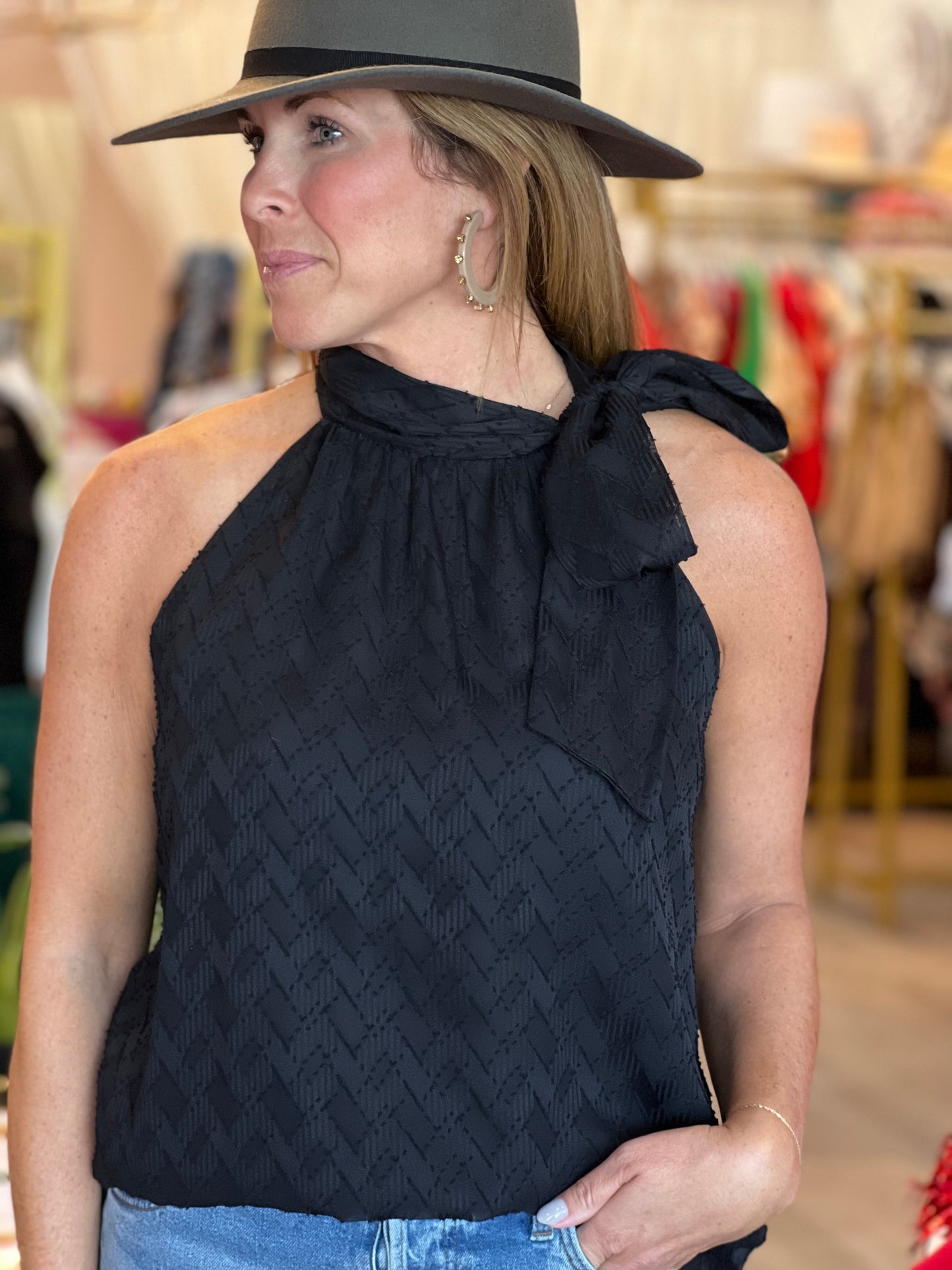 Side Tie Halter Top in Black