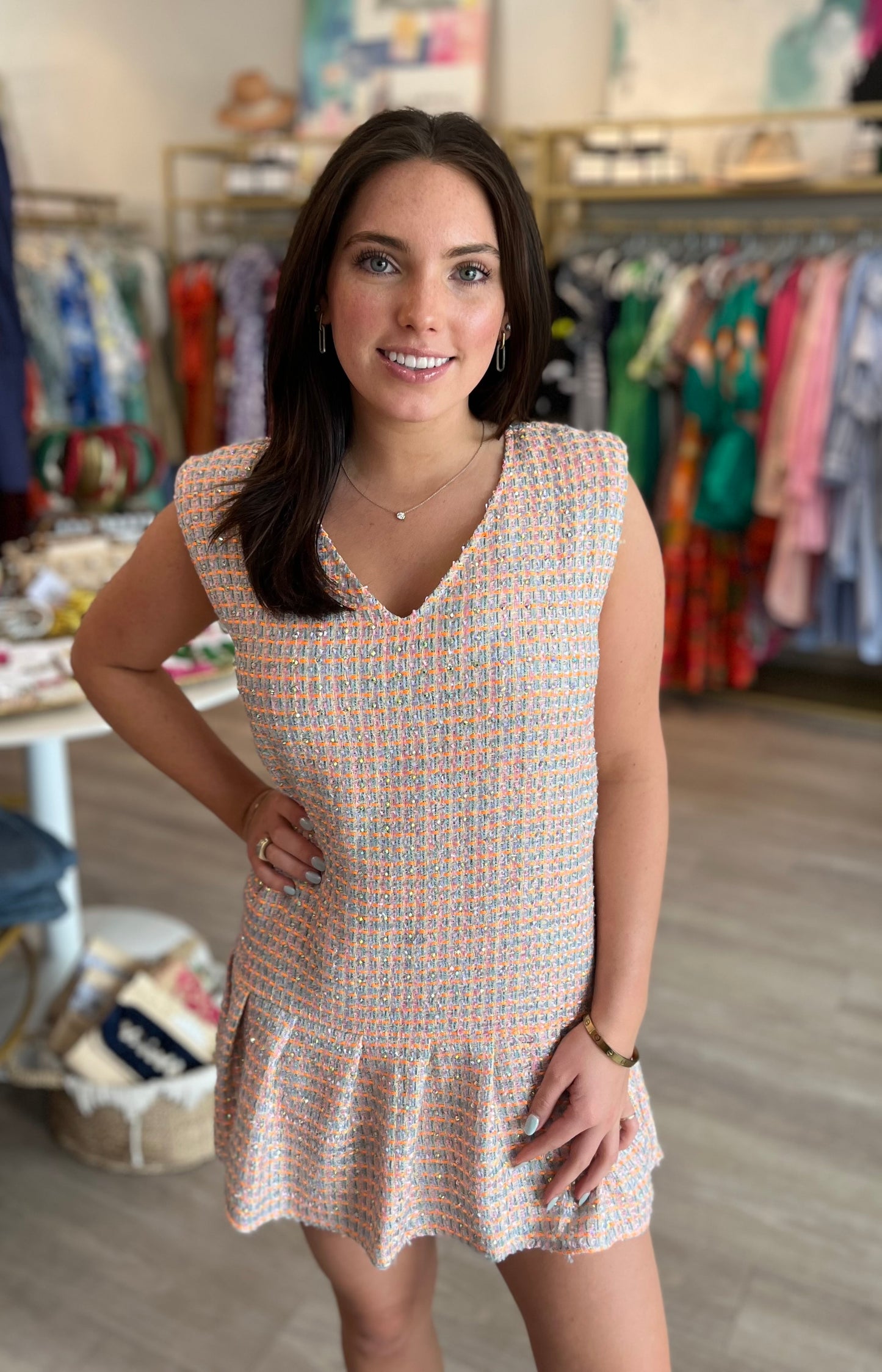 Tweed Shoulder Pad Dress