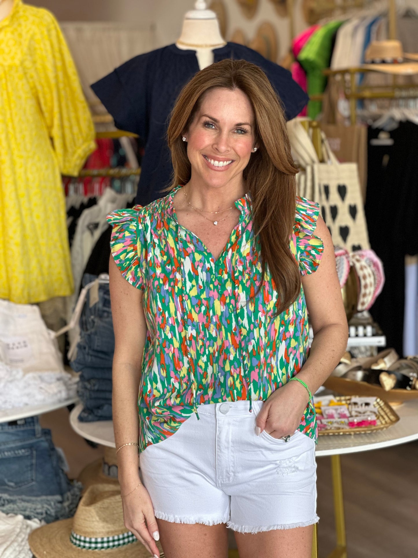 Sleeveless Ruffle Top in Paint Splatter