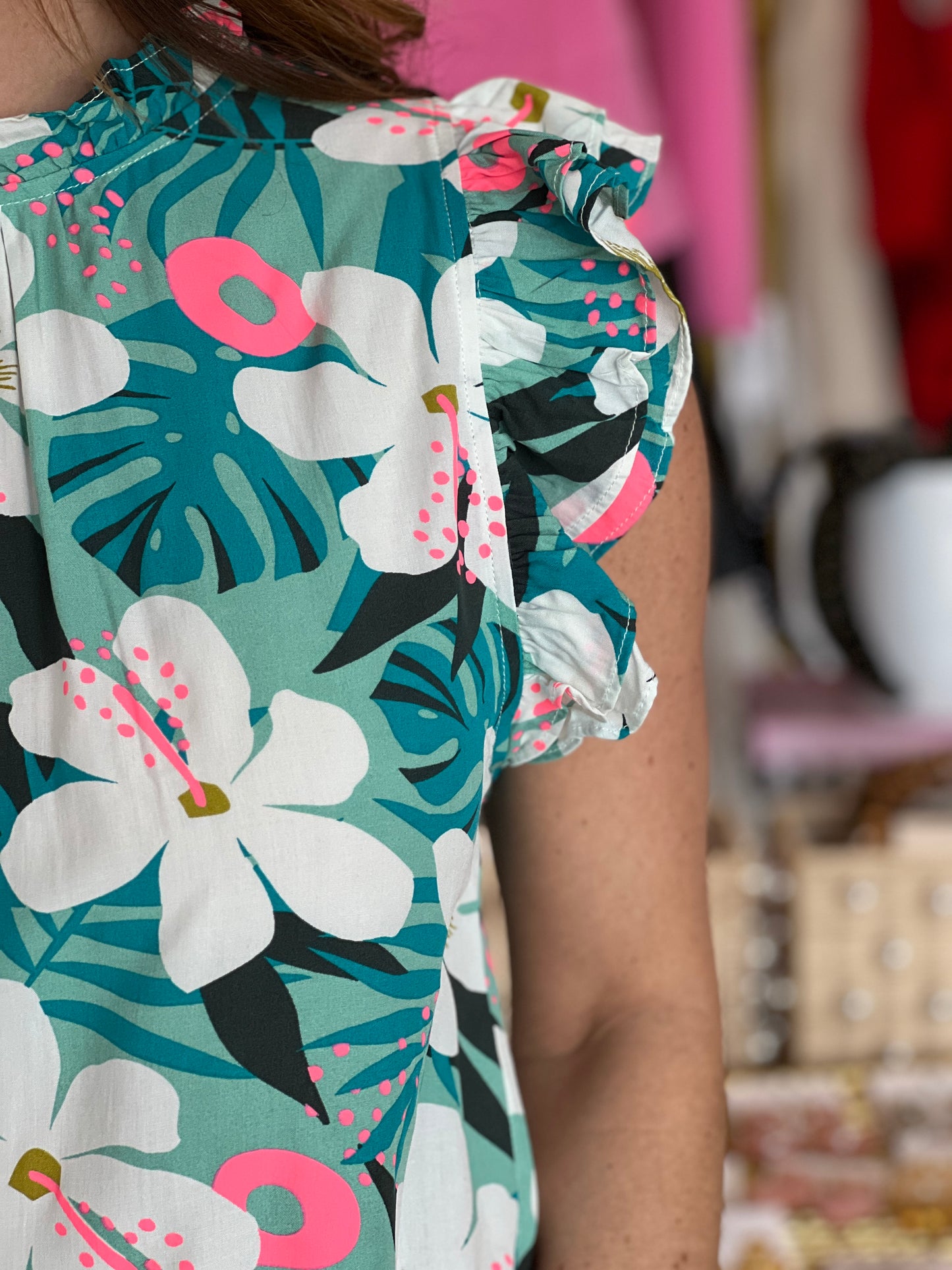 Turquoise Floral Sleeveless Top