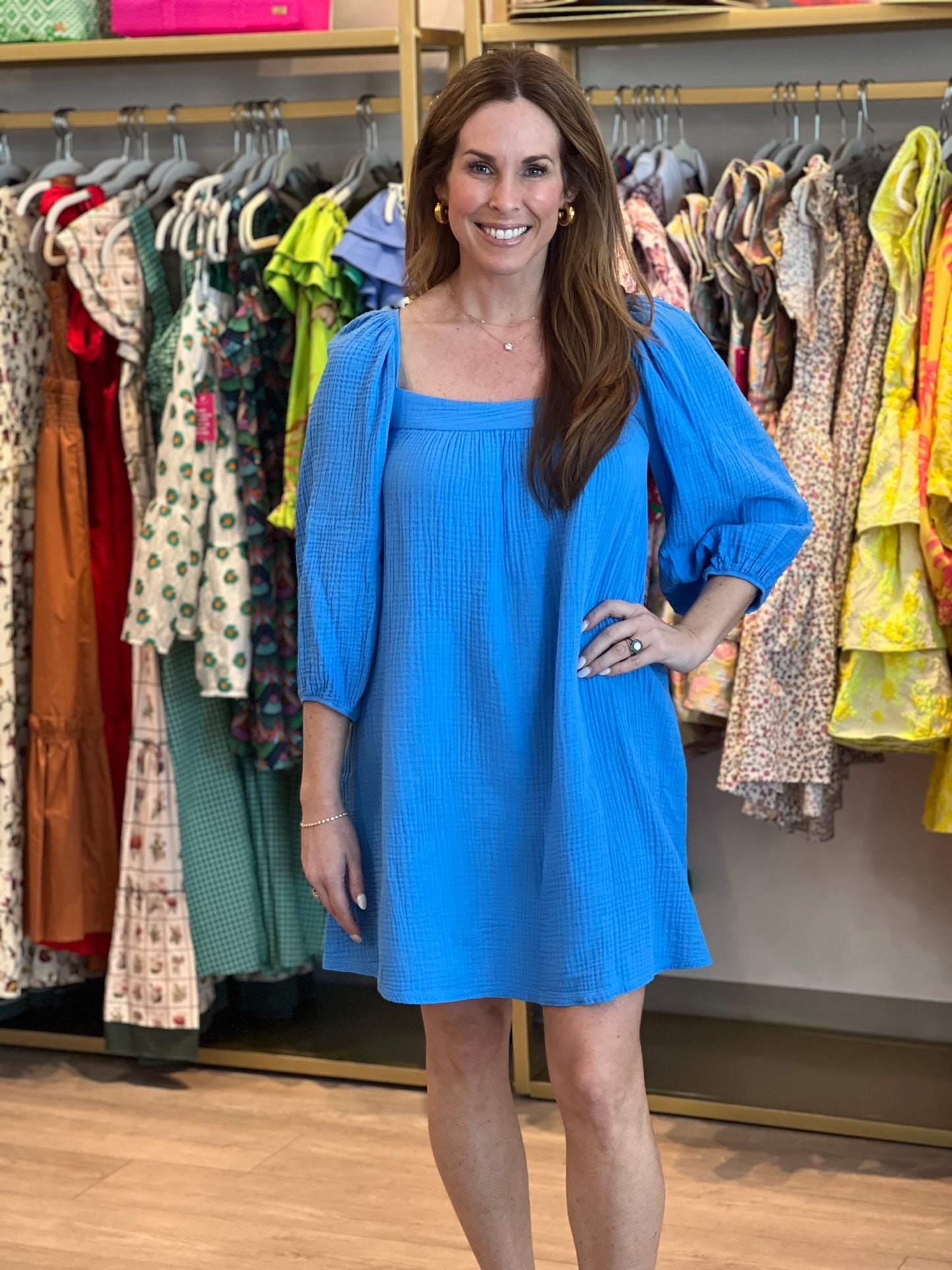 Carter Square Neck Mini Dress in Lapis