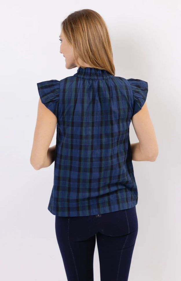 Flutter Sleeve Top in Black Watch Plaid