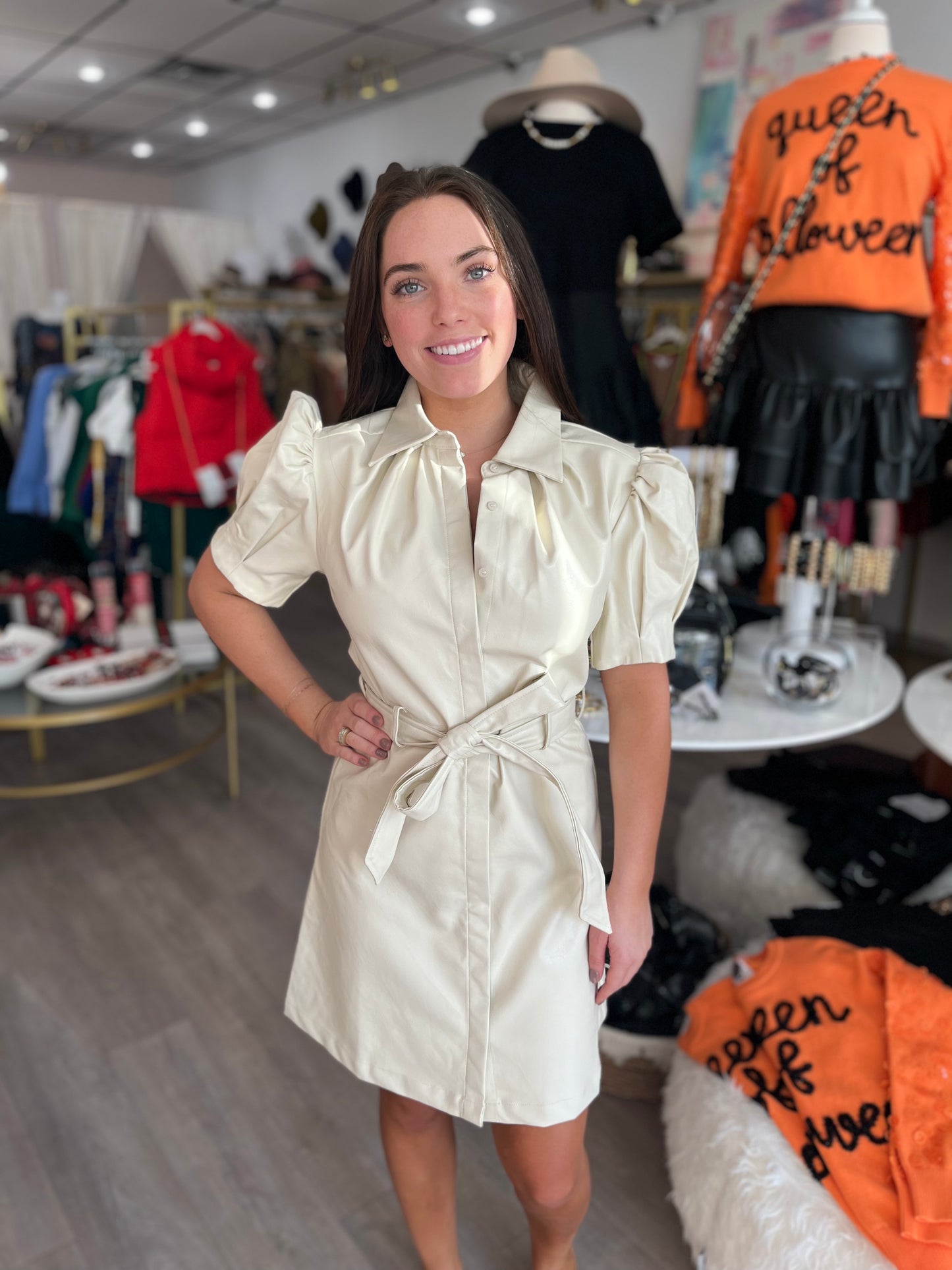 Vegan Leather Dress in Ivory