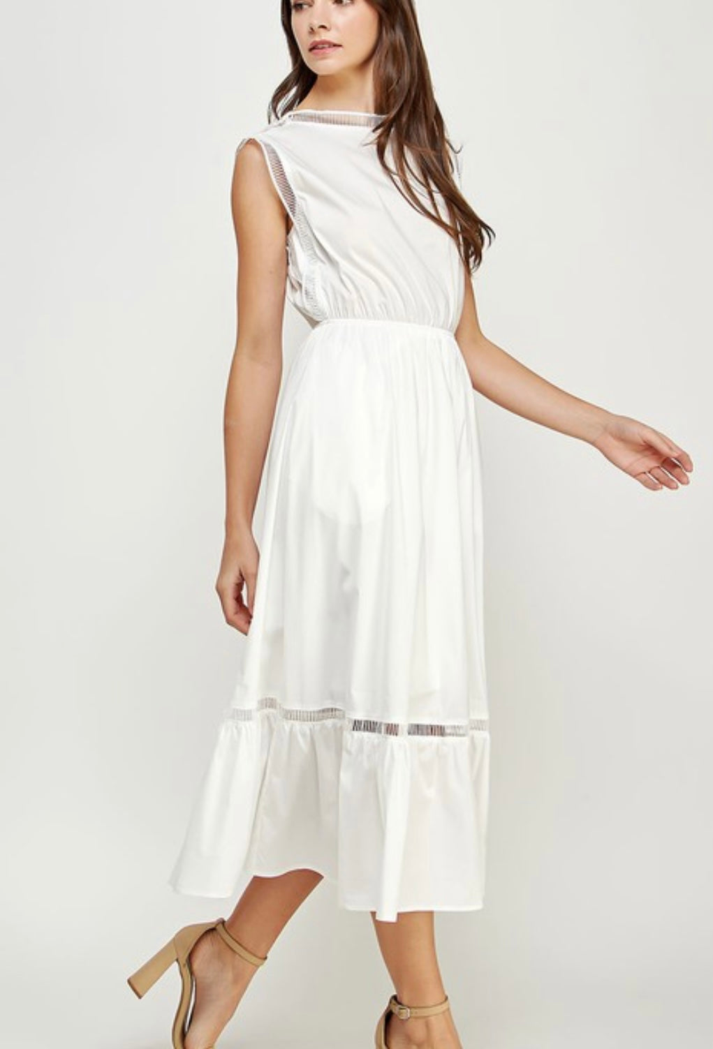 Trim Detail Poplin Dress in White