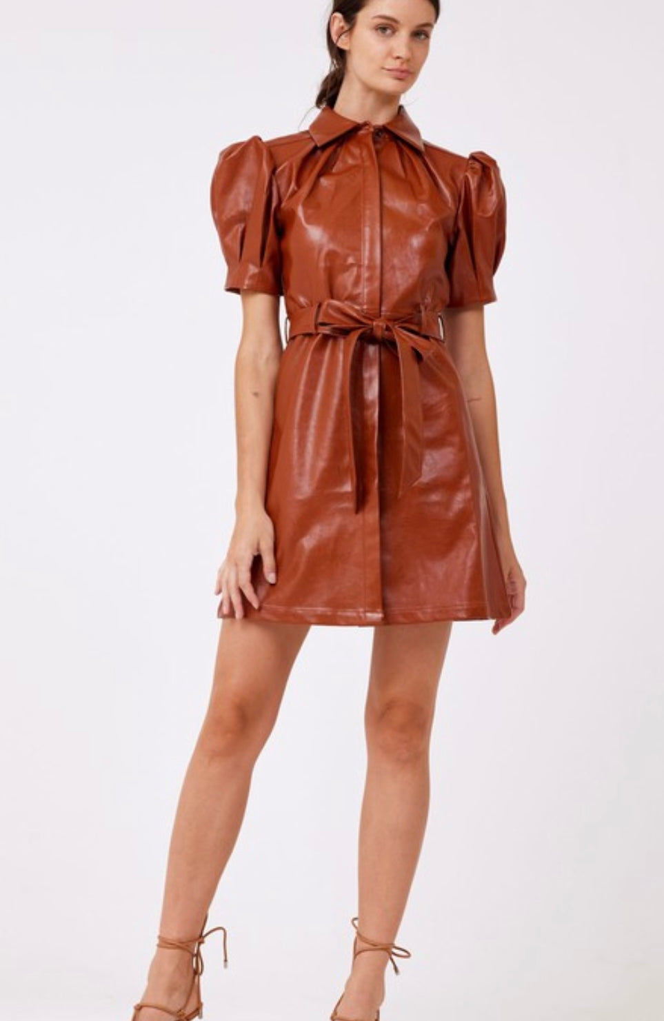 Vegan Leather Dress in Cognac