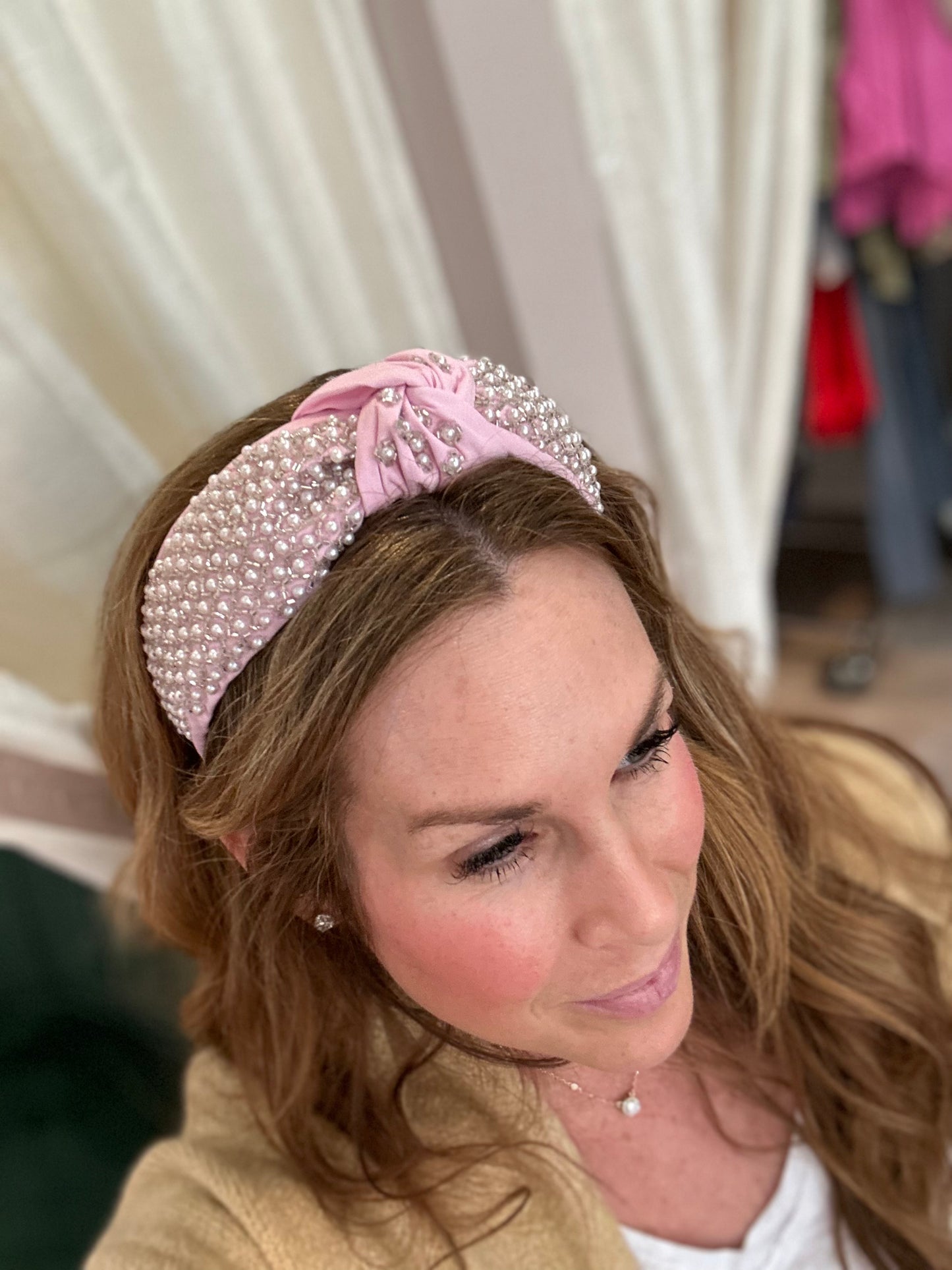 Pink w/Pearls Headband