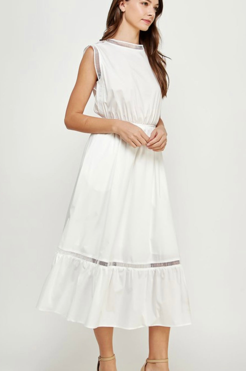Trim Detail Poplin Dress in White