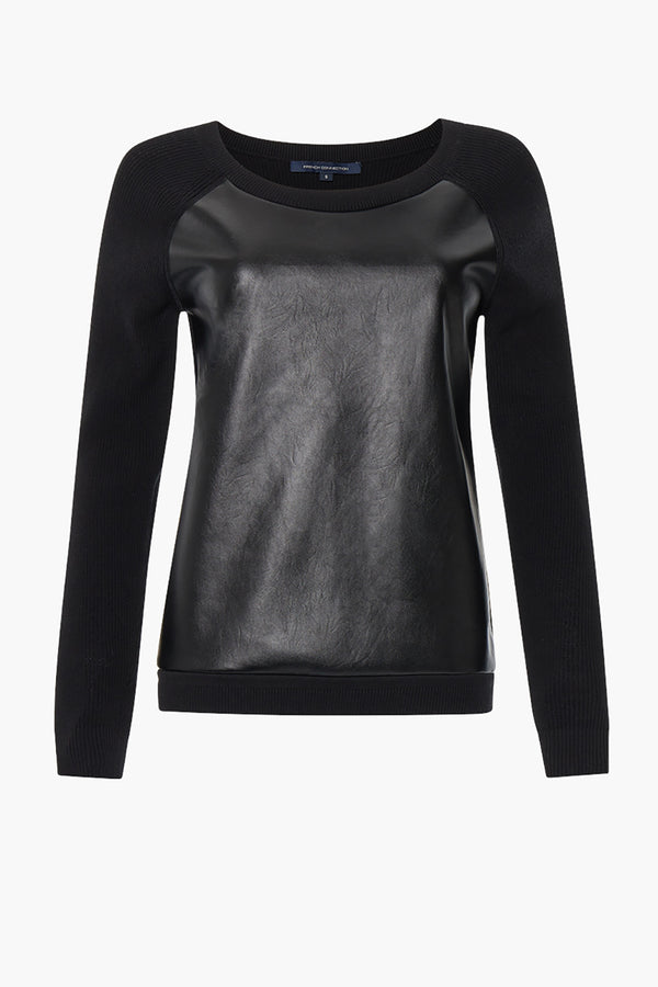 Faux Leather Front Black Top