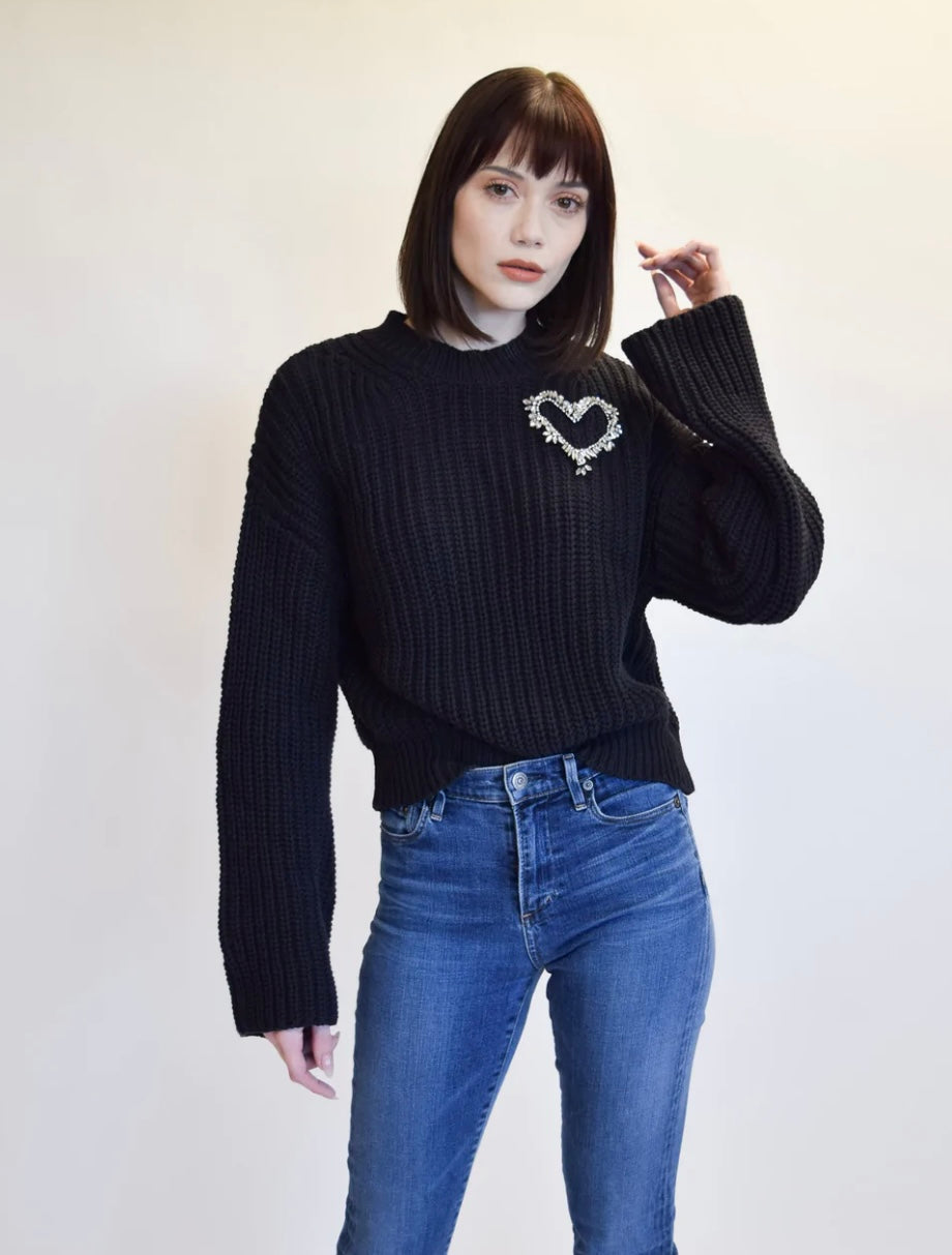 Bell Sleeve Crew Neck Heart Sweater