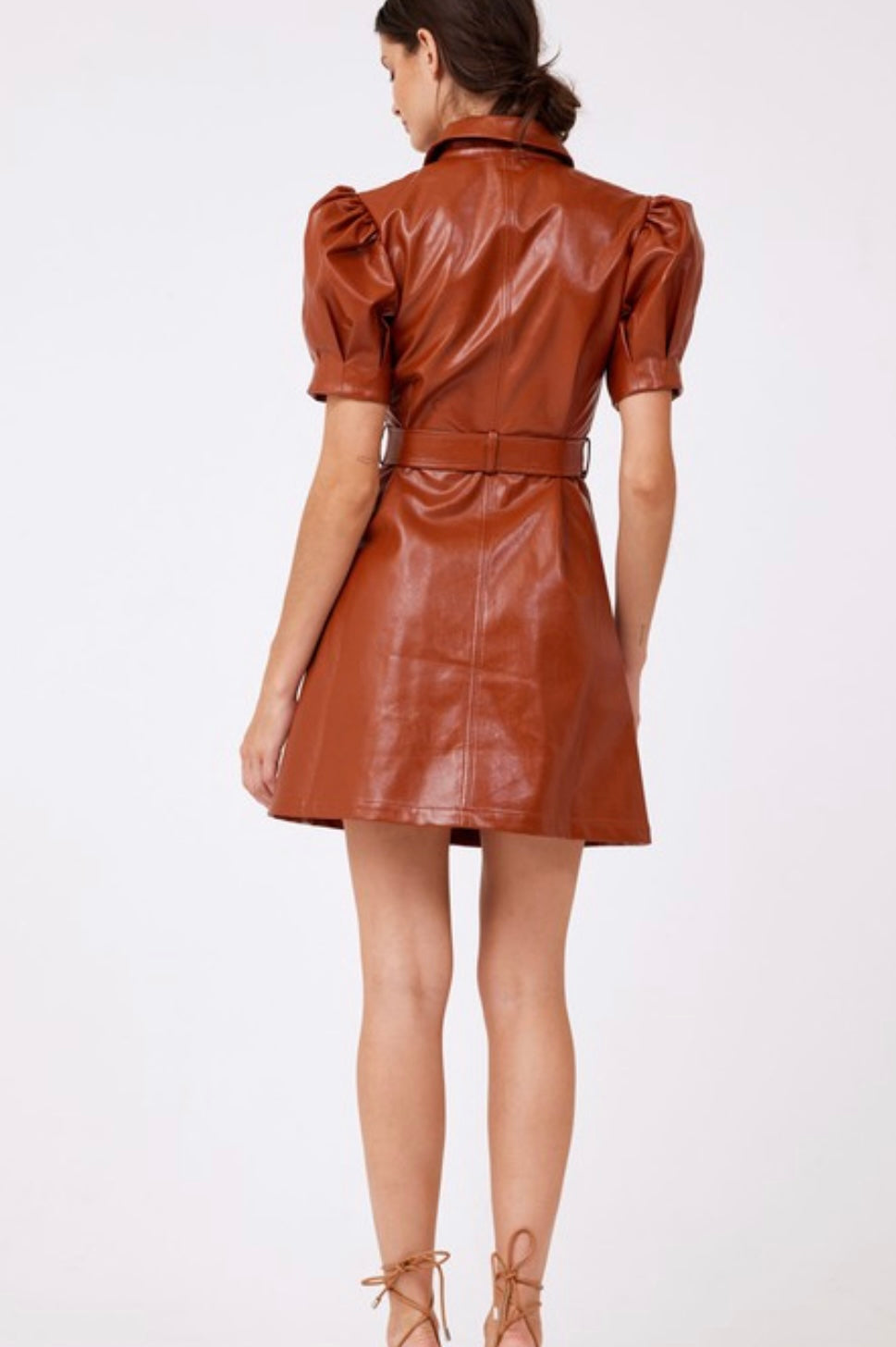 Vegan Leather Dress in Cognac