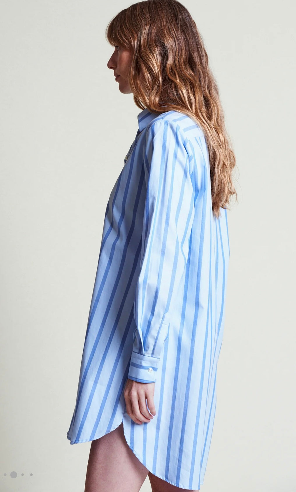 The Long Sleeve Shirt Dress in Blue Stripe