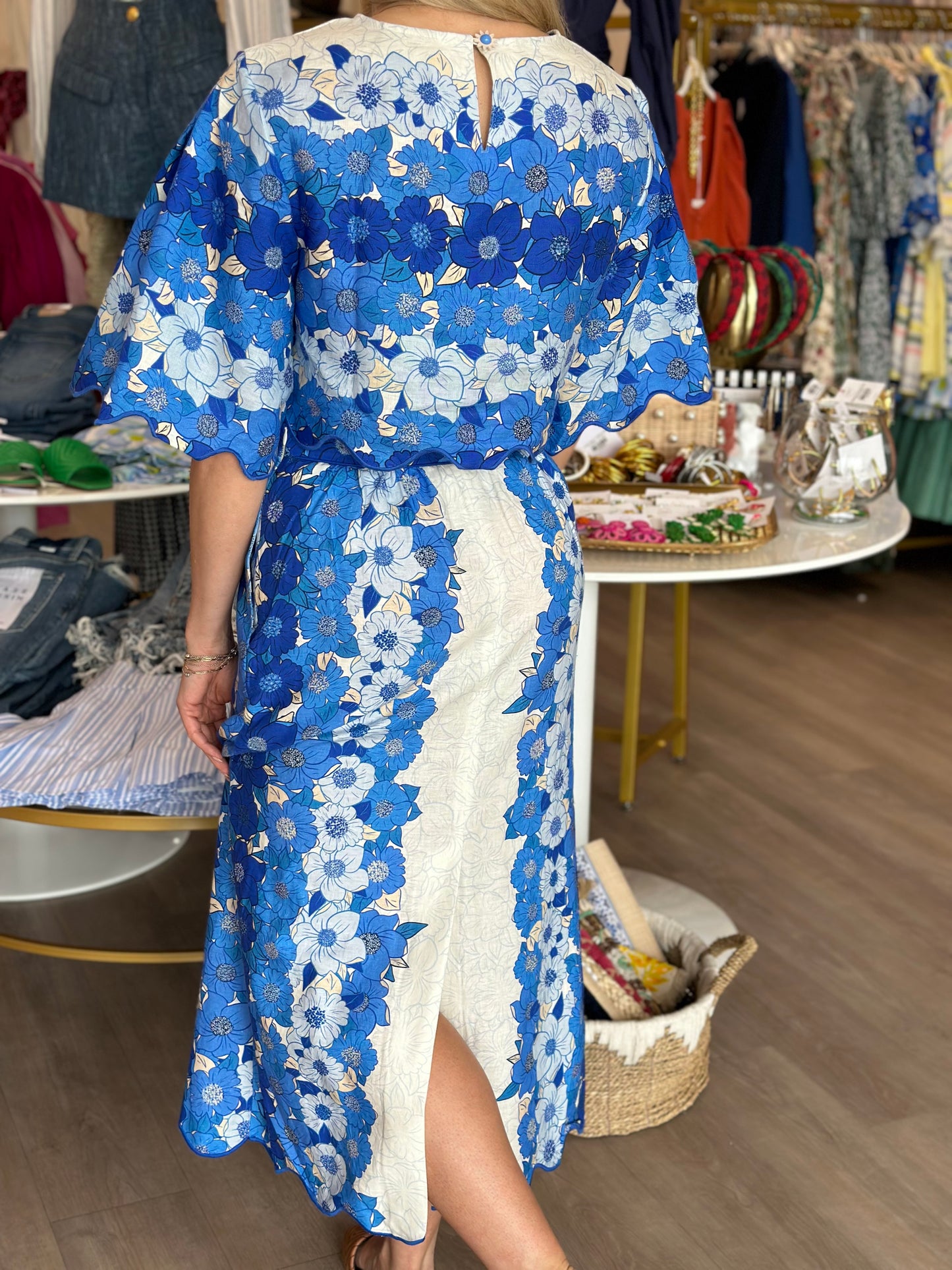 Flower Stripe Midi Skirt