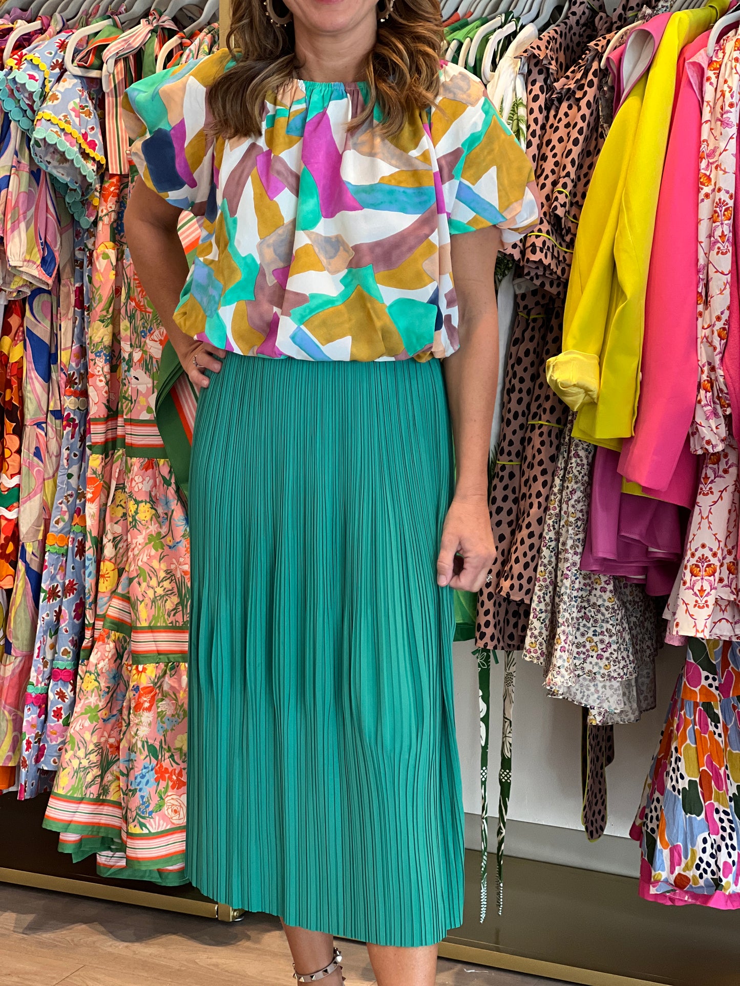 Pleated Midi Skirt in Jade
