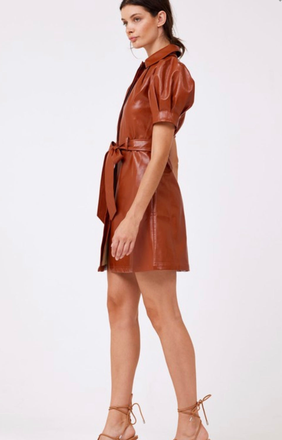 Vegan Leather Dress in Cognac