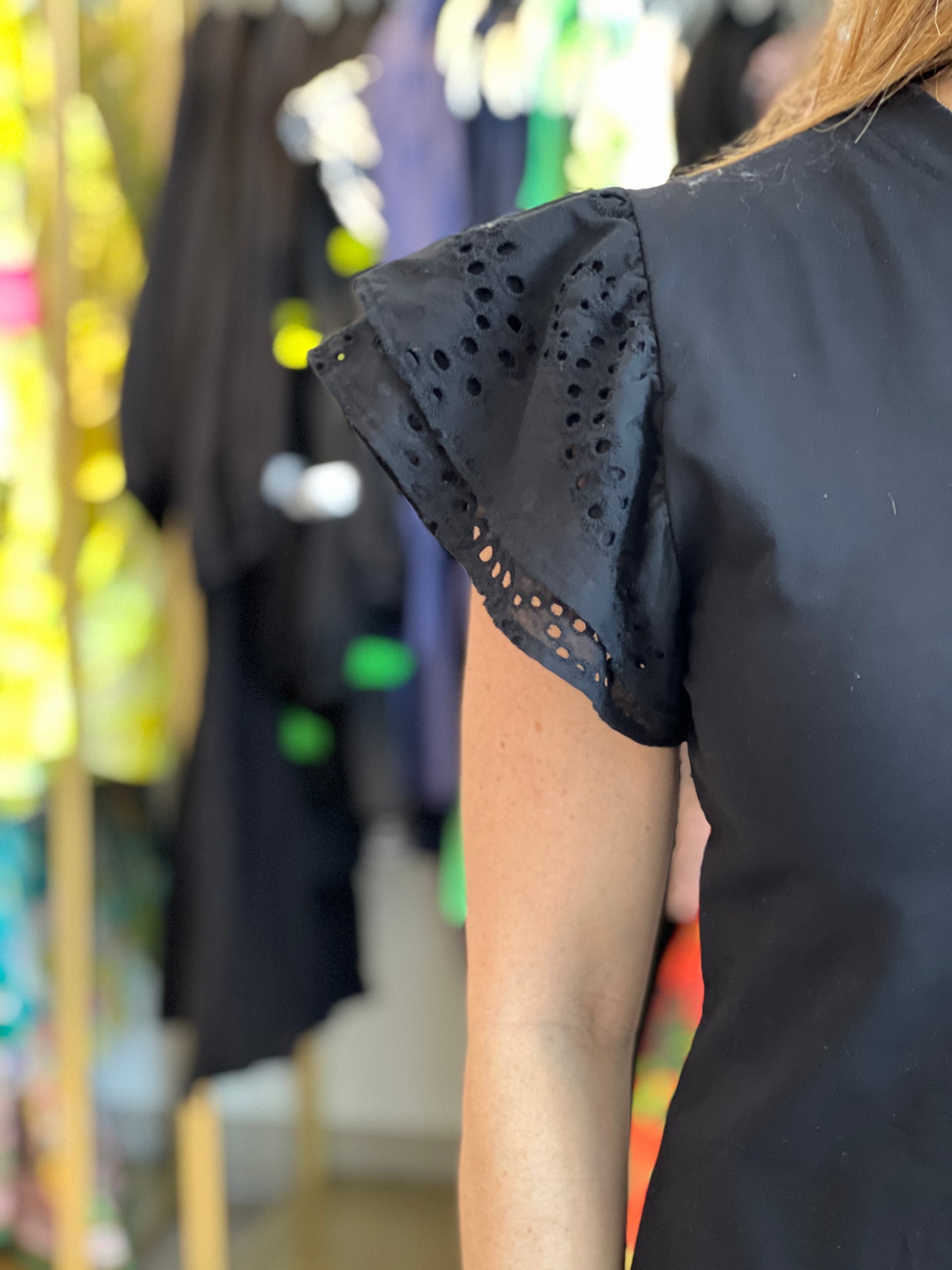Black Ruffle Eyelet Dress
