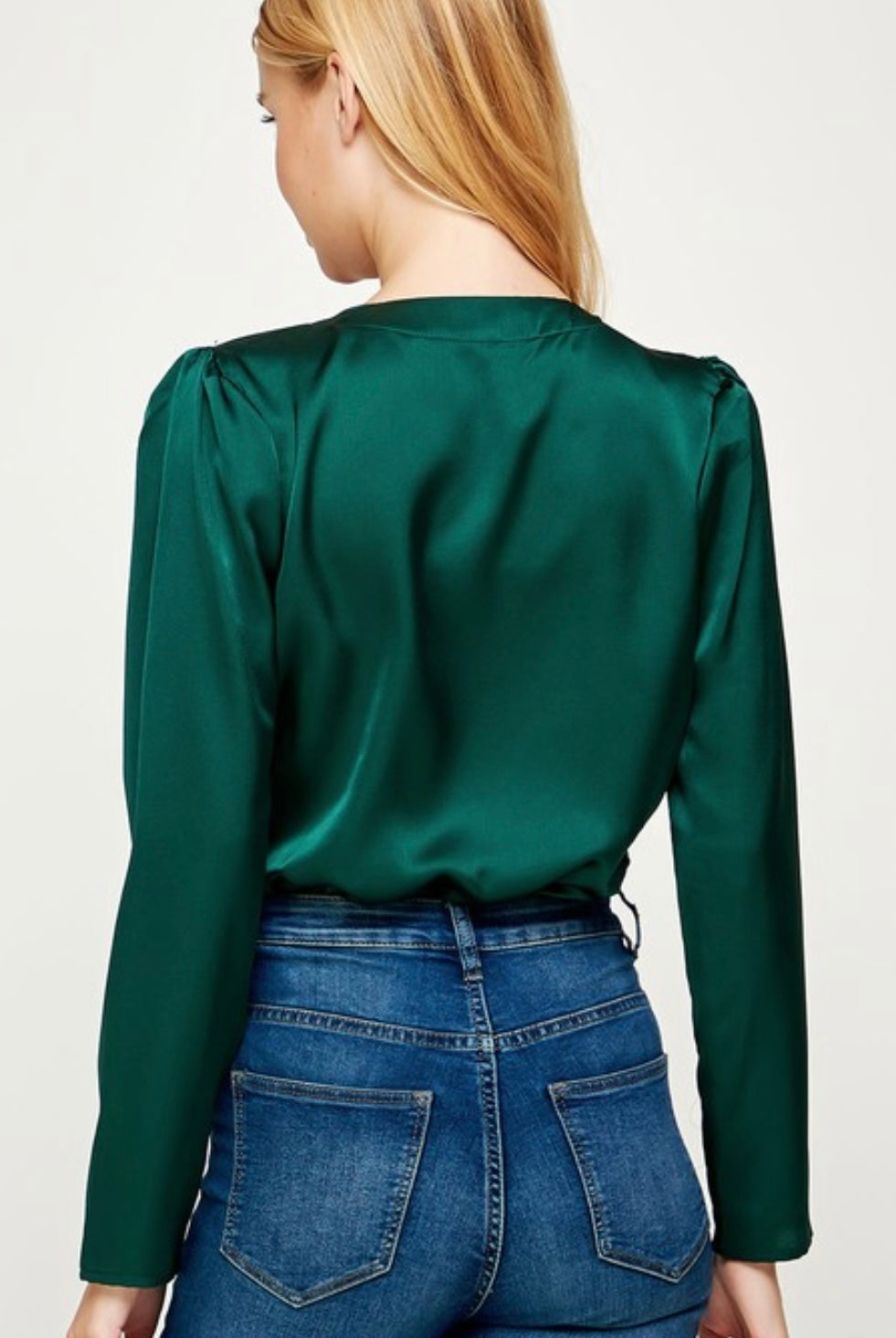 Long Sleeve Satin Bodysuit in Green