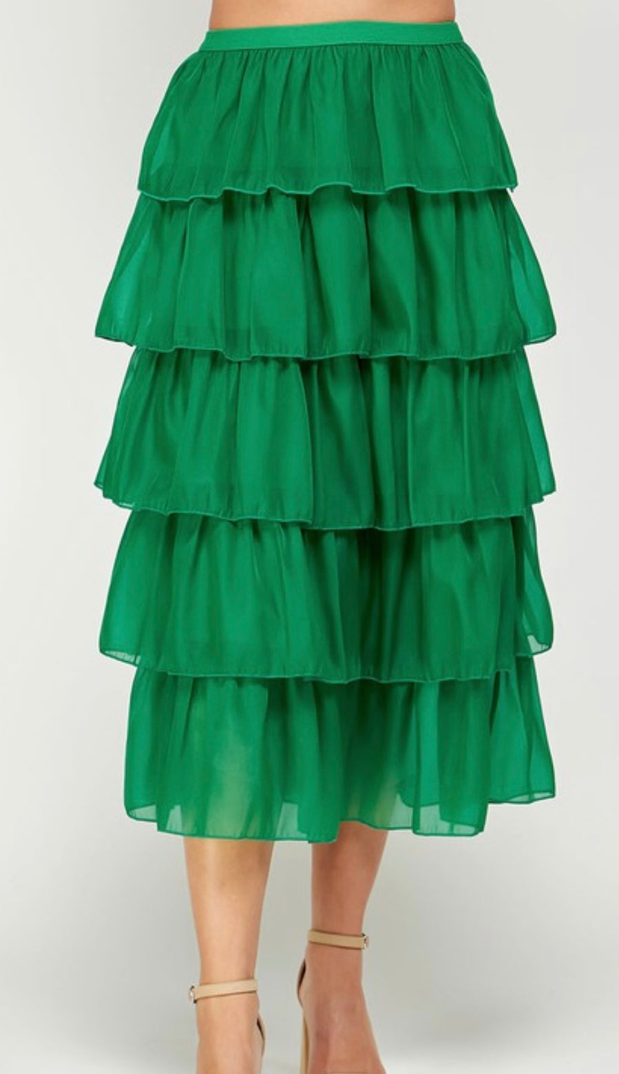 Tiered Organza Midi Skirt in Emerald