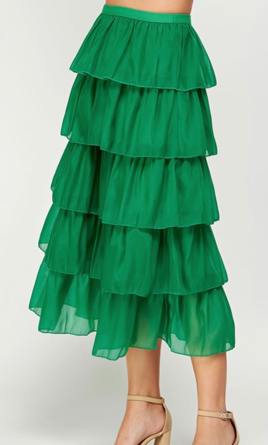 Tiered Organza Midi Skirt in Emerald