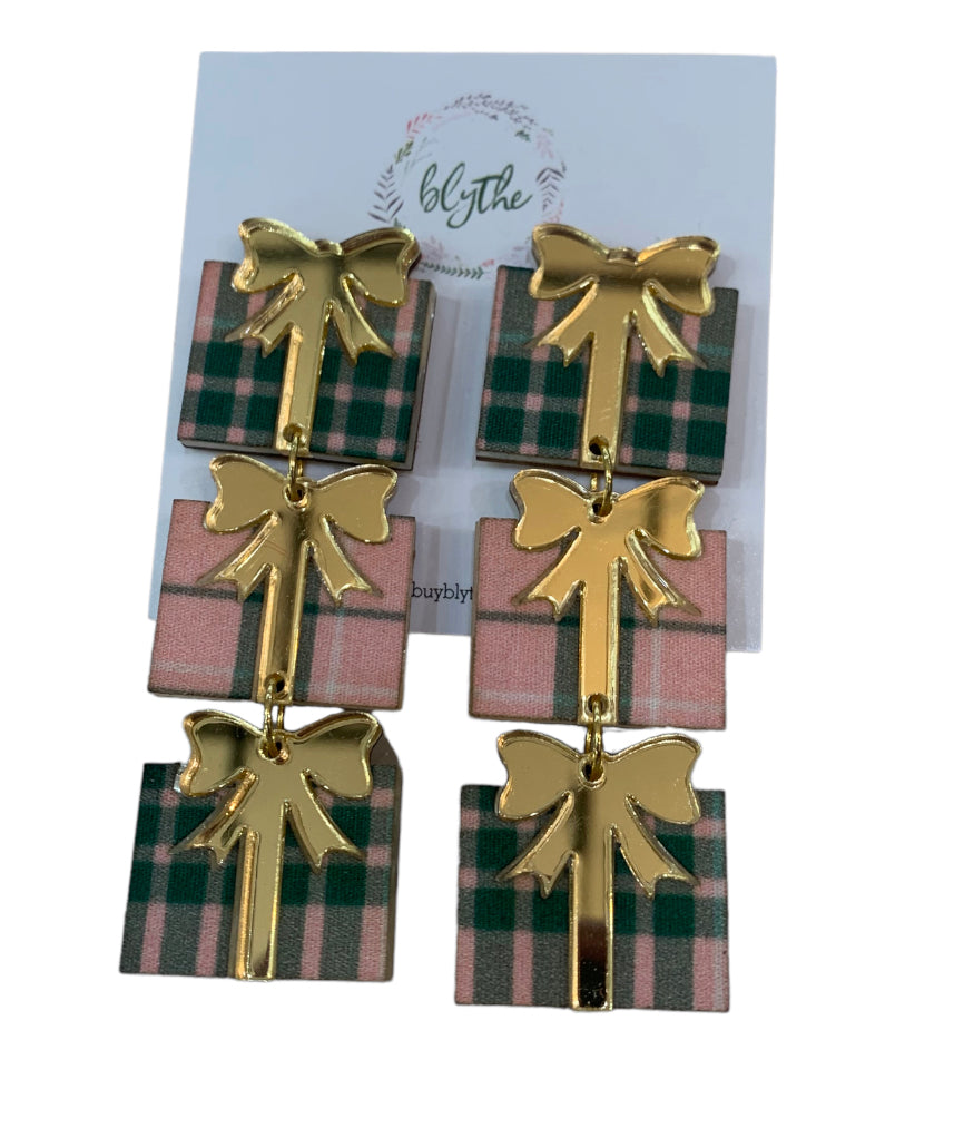 Pink and Green Present Earring
